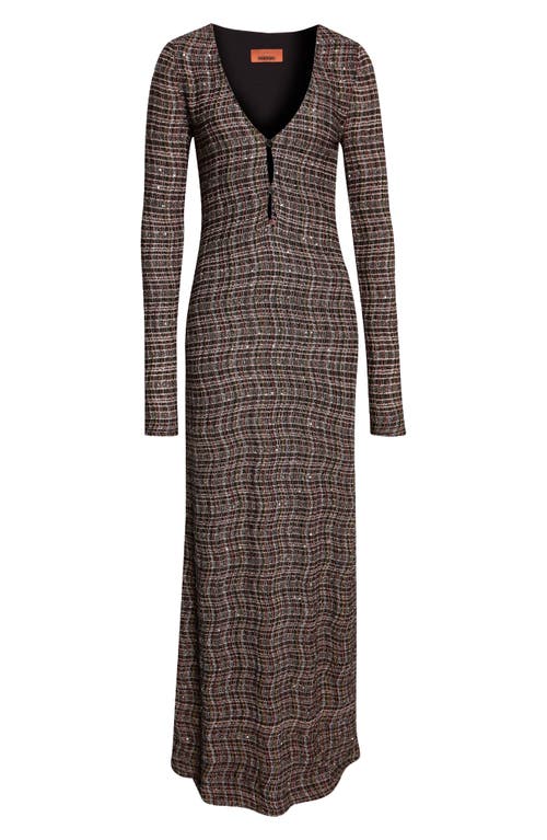 Missoni Long Sleeve Sequin Check Wool Blend Dress In Brown