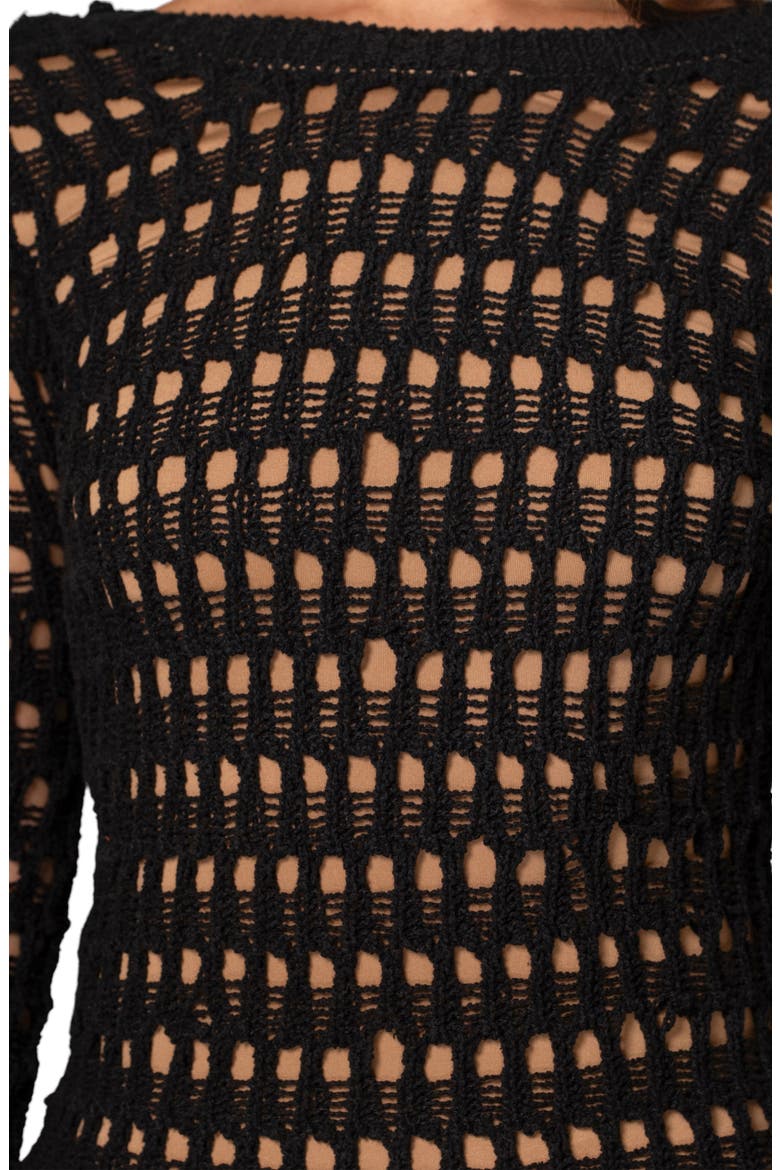 Serene Wonders Open Stitch Long Sleeve Dress, Alternate, color, BLACK