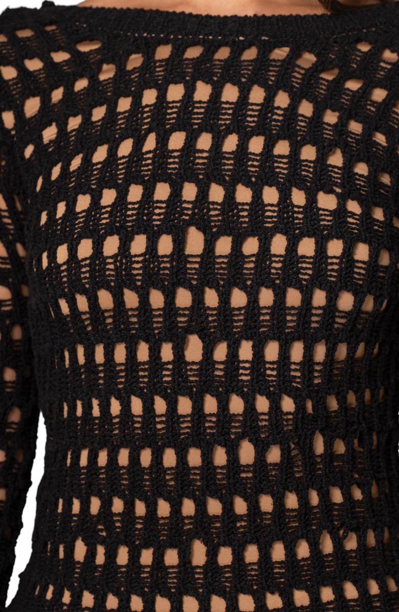 JLUXLABEL Serene Wonders Open Stitch Long Sleeve Dress, Alternate, color, Black