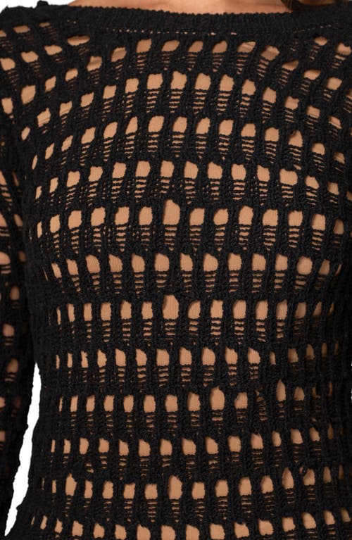 Jluxlabel Serene Wonders Open Stitch Long Sleeve Dress In Black
