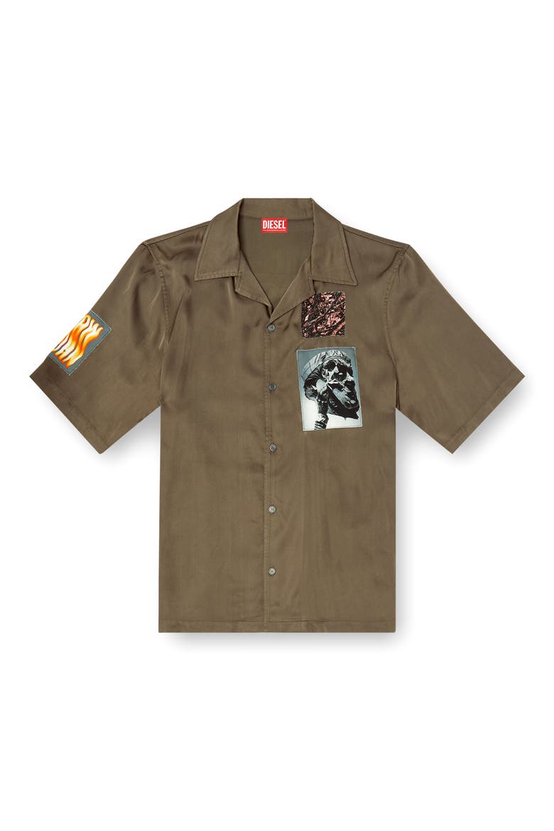 S-Daxhe Appliqué Satin Camp Shirt, Alternate, color, LEAF GREEN