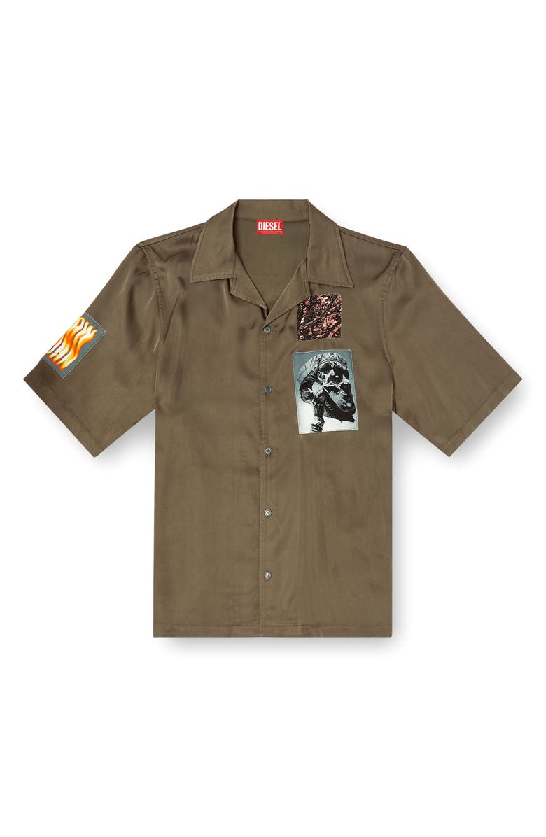 DIESEL<sup>®</sup> S-Daxhe Appliqué Satin Camp Shirt, Alternate, color, Leaf Green