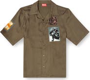 DIESEL® S-Daxhe Appliqué Satin Camp Shirt
