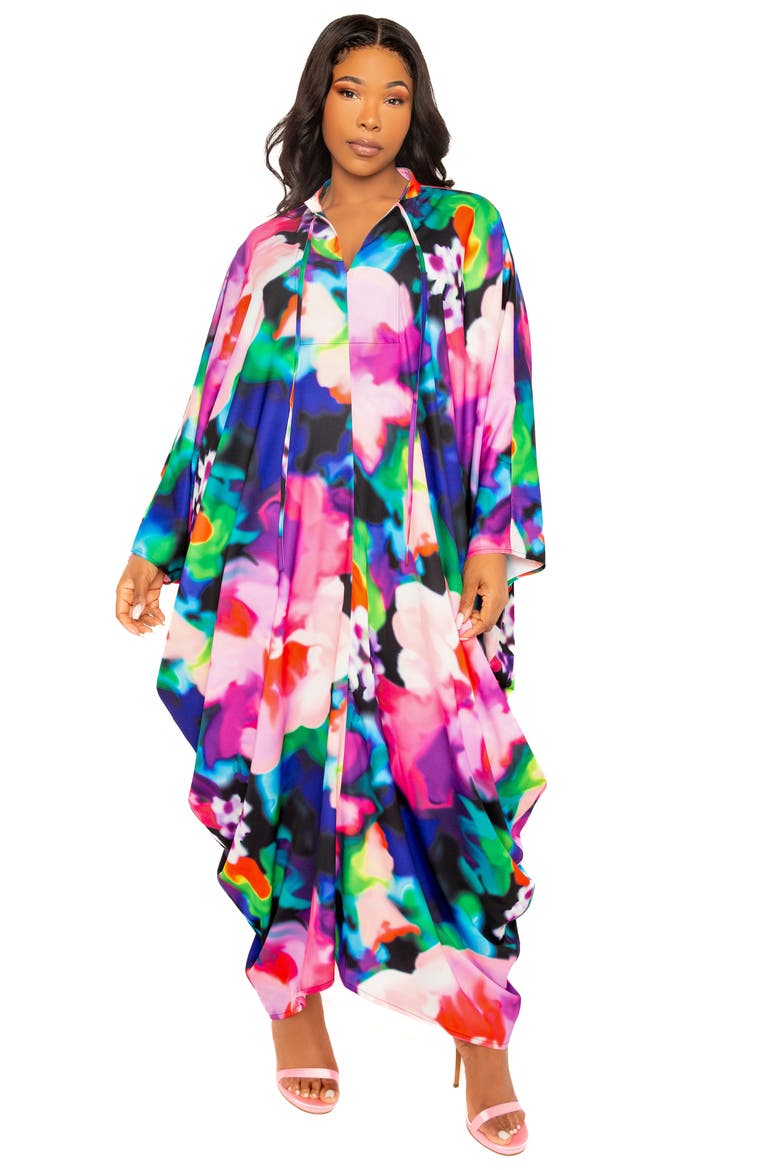 Abstract Print Long Sleeve Caftan, Alternate, color, PINK MULTI