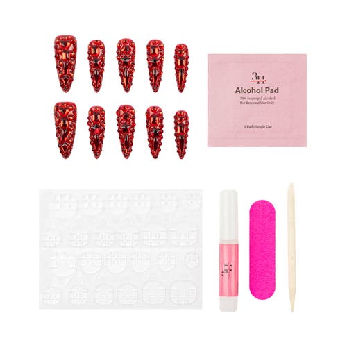 3h Nails Handmade Reusable Stiletto Press-on Nails, Scarlet Flame Red, 10 Nails In Red