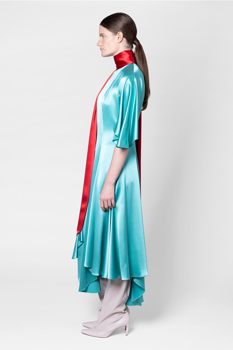 A-line Wren Dress With Contrast Scarf, Alternate, color, Aqua/Rouge