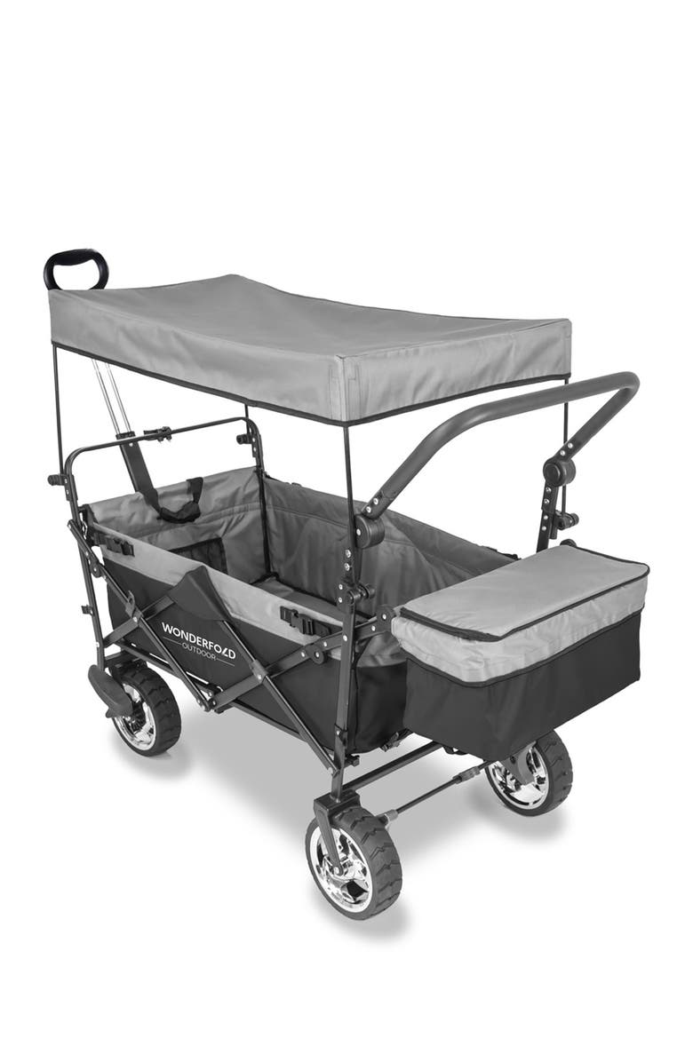 WonderFold Push & Pull Outdoor Folding Wagon with Canopy - Black, Alternate, color, Black