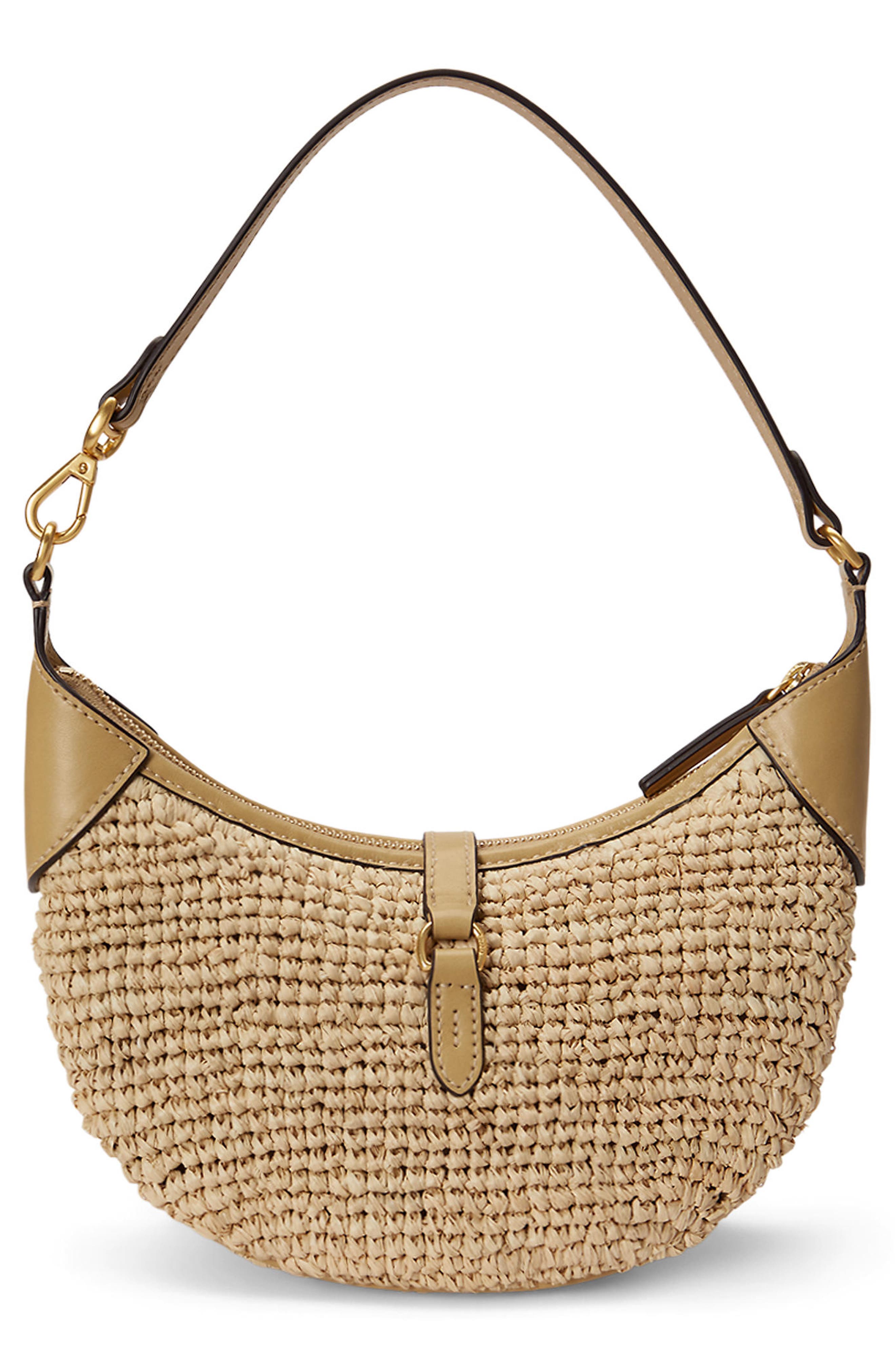 Polo Ralph Lauren Raffia Shoulder Bag, Alternate, color, Natural/ Cashmere