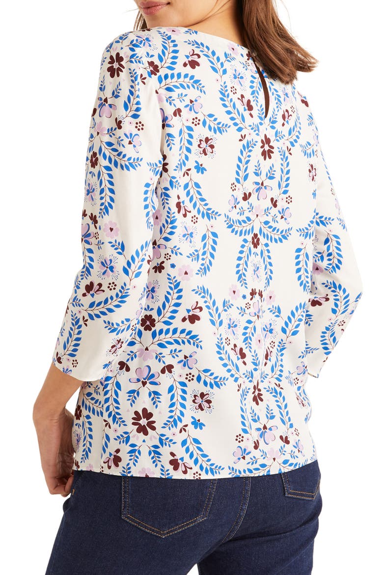 Nadine Printed Top, Alternate, color, IVORY AND BOLD BLUE JOLIE
