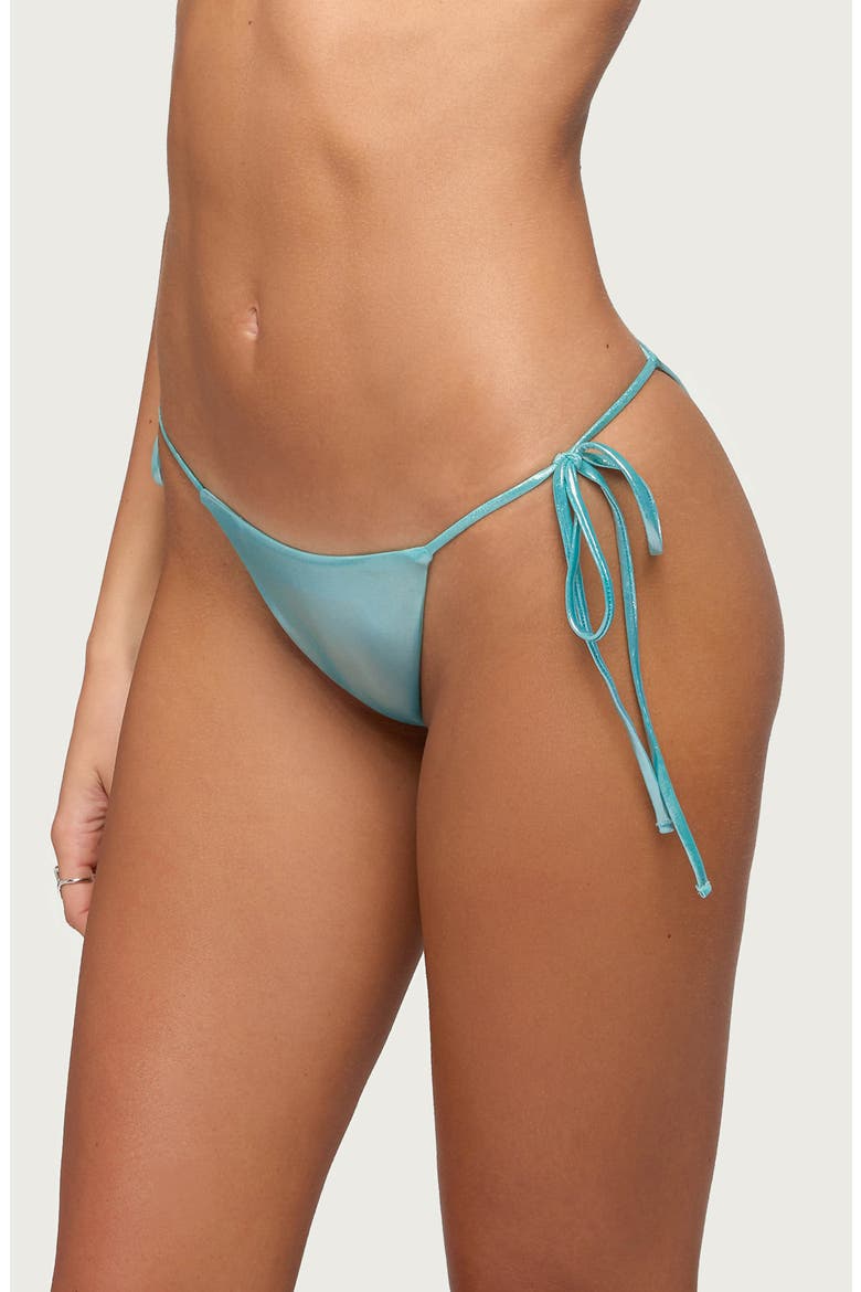 Seffey Metallic Side Tie Bikini Bottoms, Alternate, color, AQUA