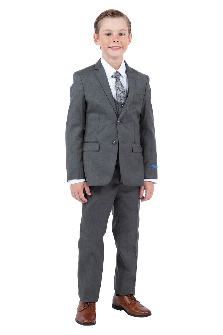 Kids' Grey Five-Piece Sharkskin Suit, Main, color, PLATINUM GREY