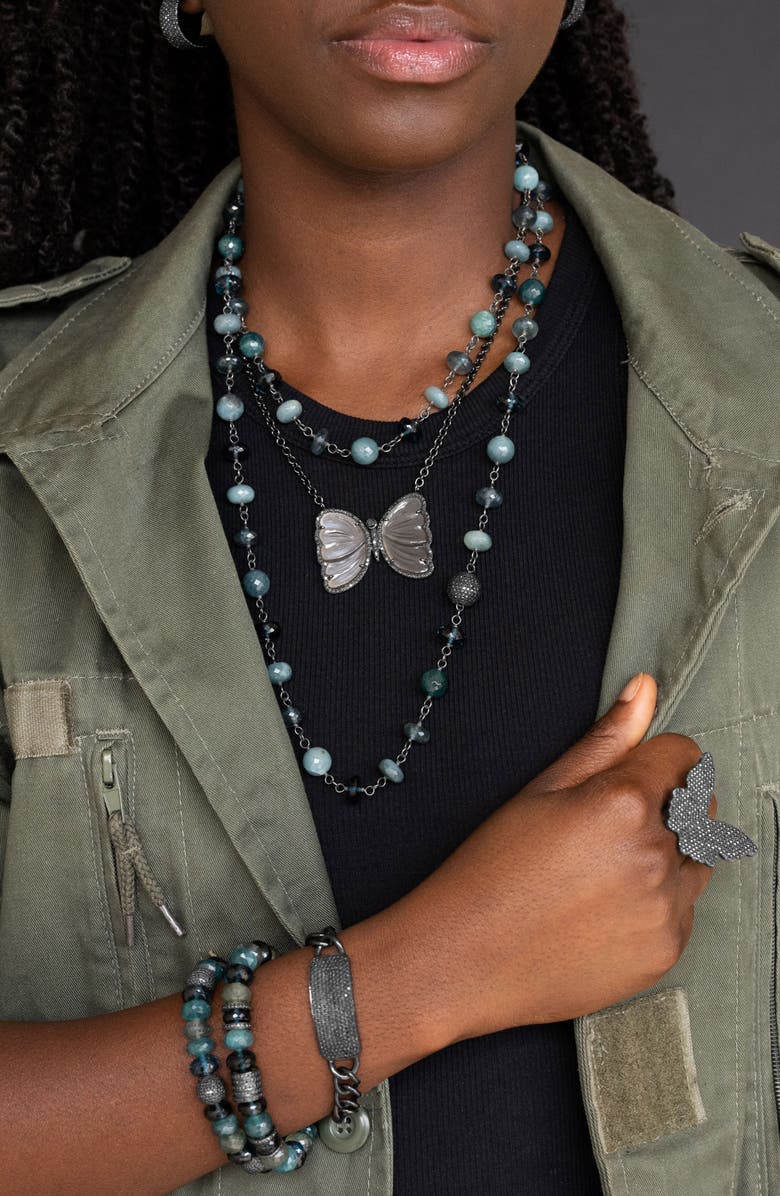 Sheryl Lowe Pave Diamond Id Tag Chain Bracelet, Alternate, color, Black Rhodium