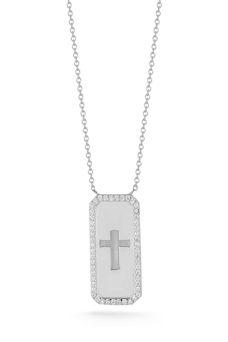 CZ Cross Dogtag Necklace, Main, color, SILVER
