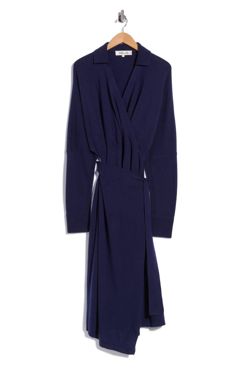 Mac Wool & Cashmere Wrap Midi Dress, Main, color, NAVY
