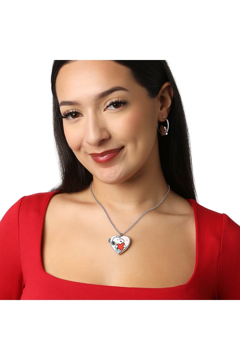 Snoopy Heart Locket Pendant Necklace Silver Tone Officially Licensed, Alternate, color, Silver