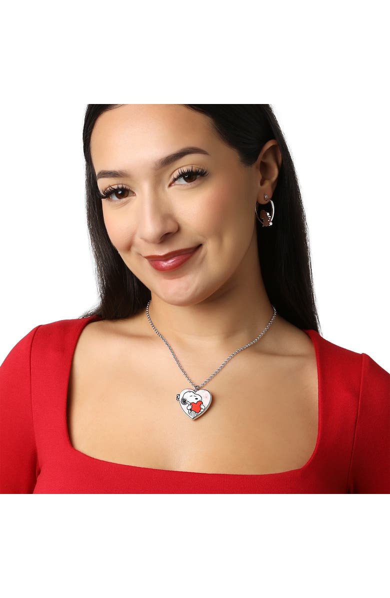PEANUTS Snoopy Heart Locket Pendant Necklace Silver Tone Officially Licensed, Alternate, color, Silver