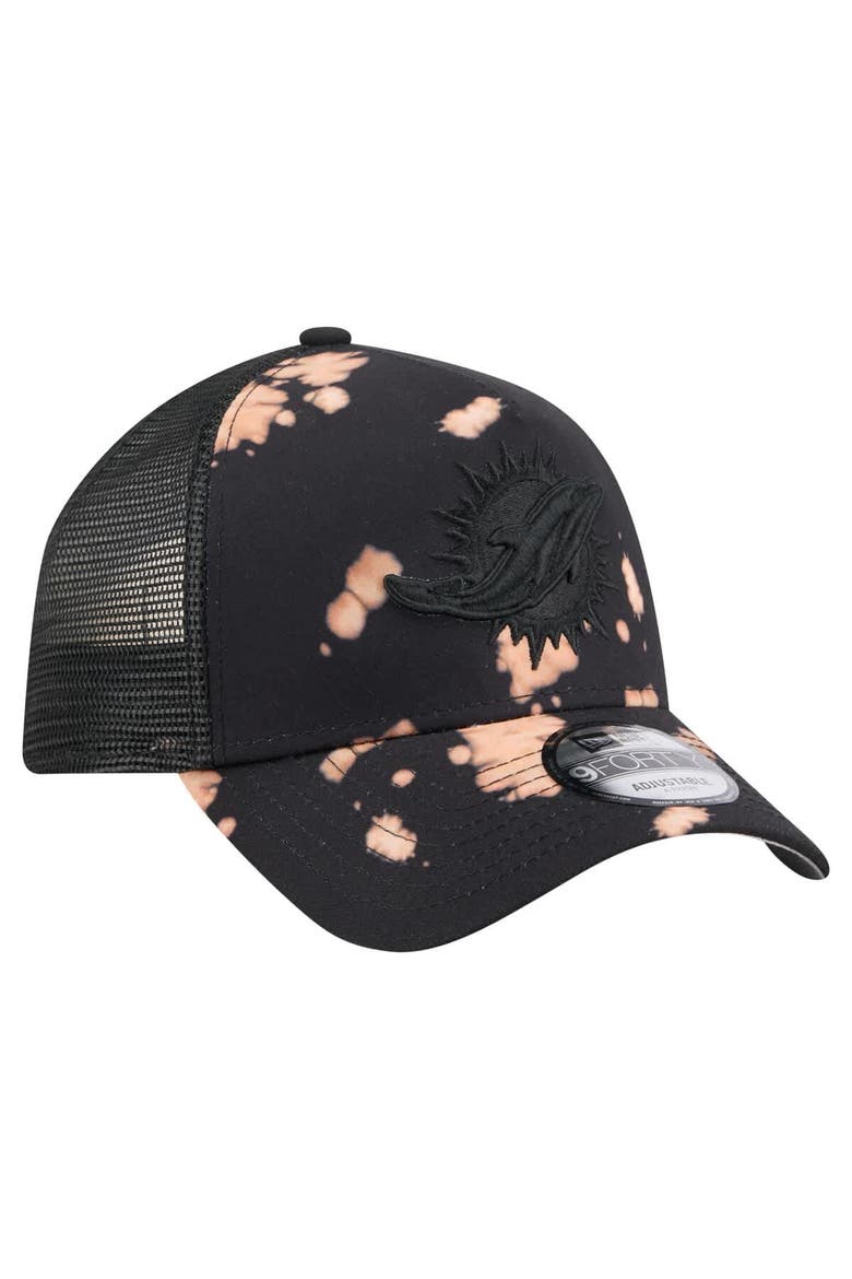 Men's New Era Black Miami Dolphins Bleached 9FORTY A-Frame Adjustable Hat, Alternate, color, Black
