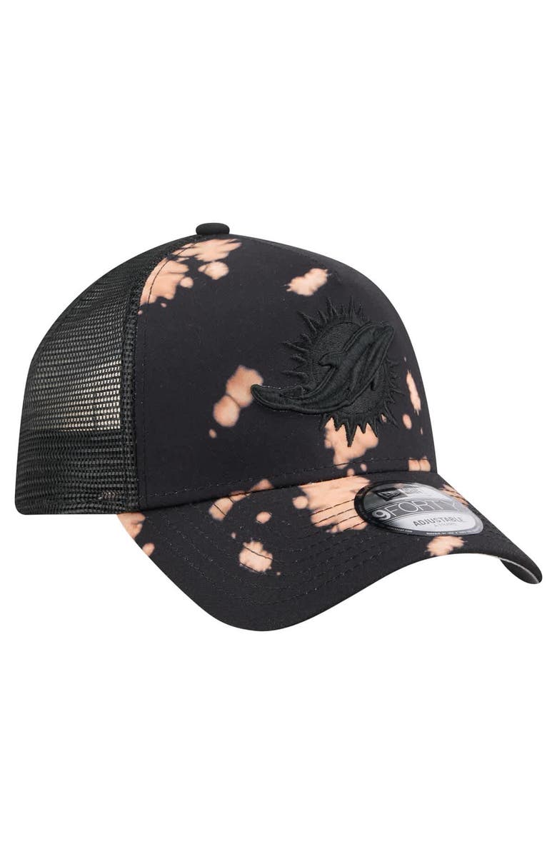New Era Men's New Era Black Miami Dolphins Bleached 9FORTY A-Frame Adjustable Hat, Alternate, color, Black