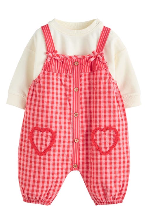 Next Seersucker Overall & Bodysuit Set In Red
