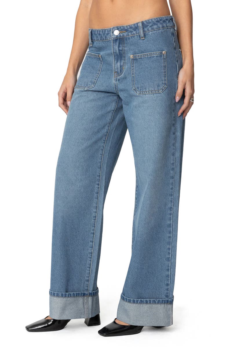 EDIKTED Madi Cuffed Wide Leg Jeans, Alternate, color, Blue