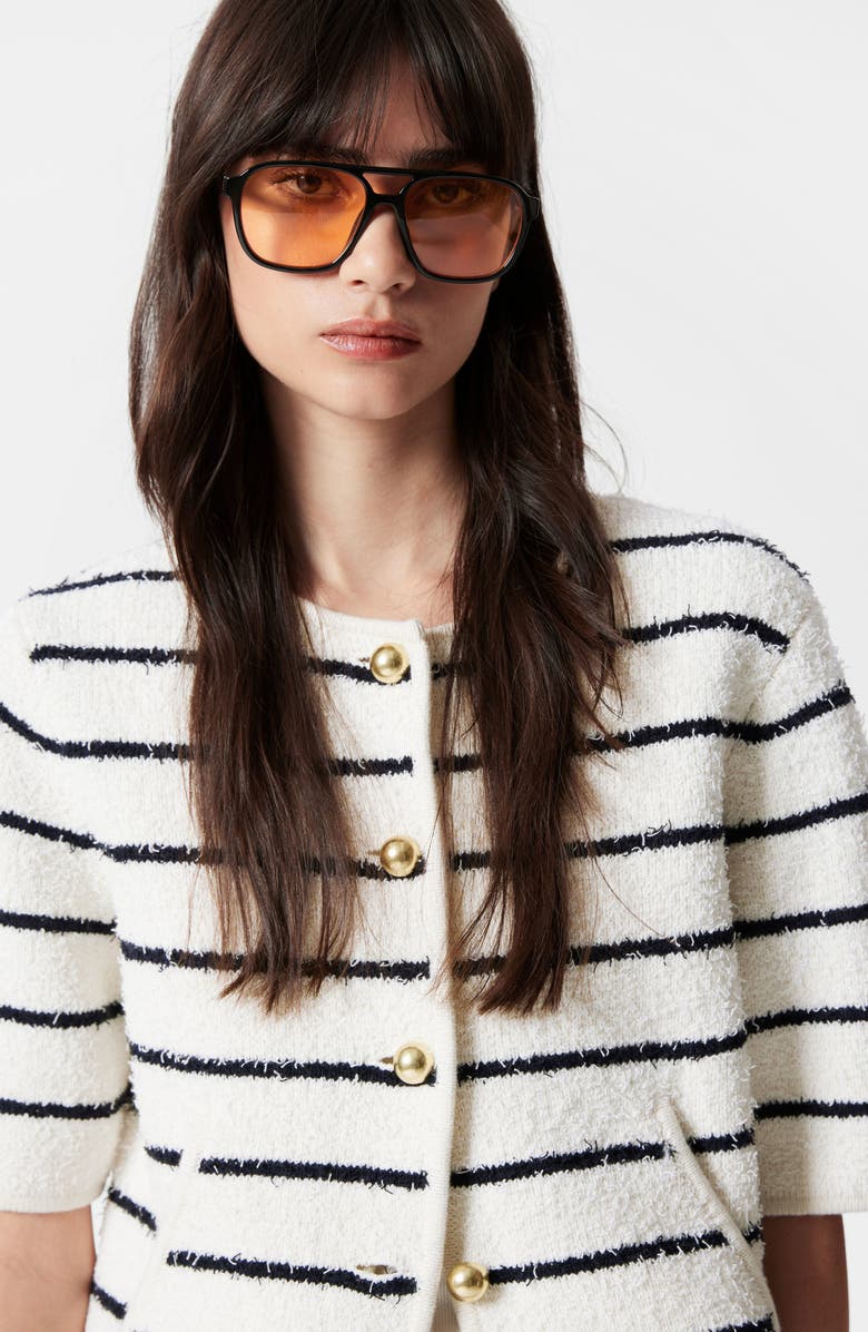 & Other Stories Stripe Short Sleeve Cotton & Wool Blend Cardigan, Alternate, color, White Dusty Light