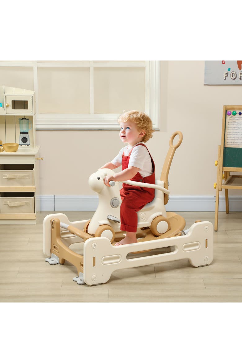 5-in-1 Toddler Rocking Horse, Balance Board/Push Handle/Footrest, Alternate, color, Brown