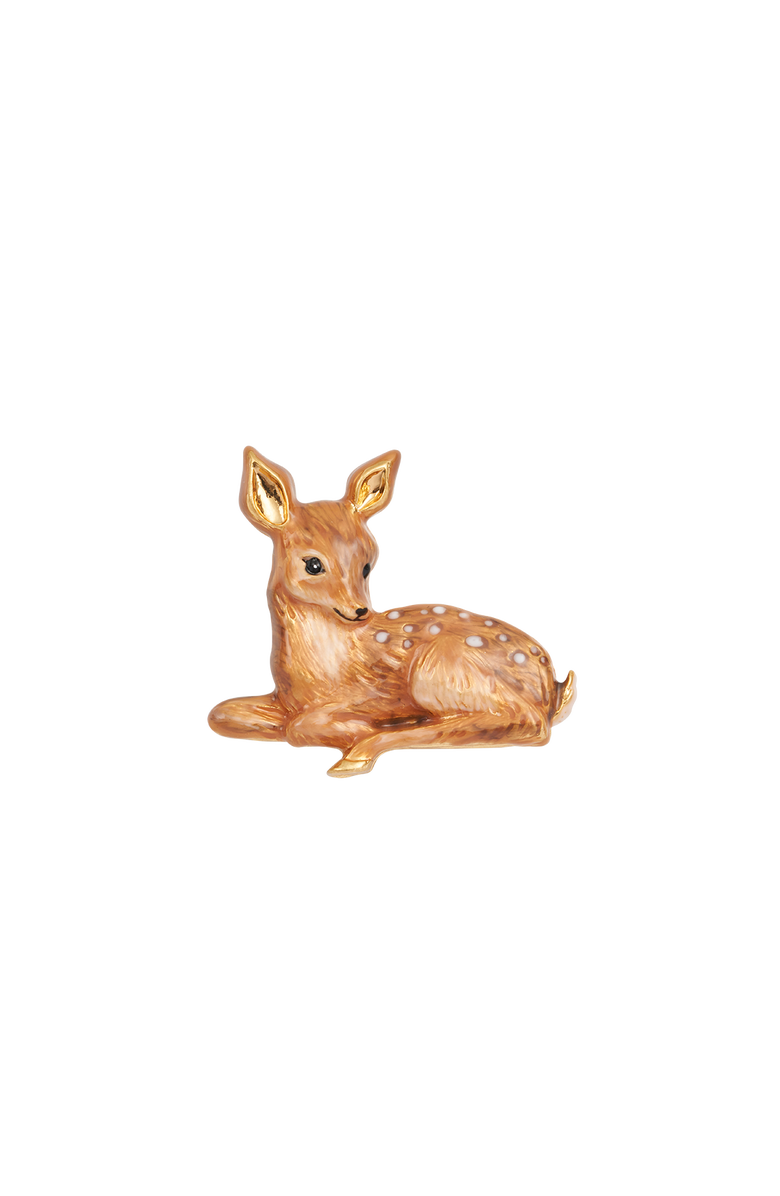 Fable England Resting Fawn Enamel Brooch, Main, color, Gold