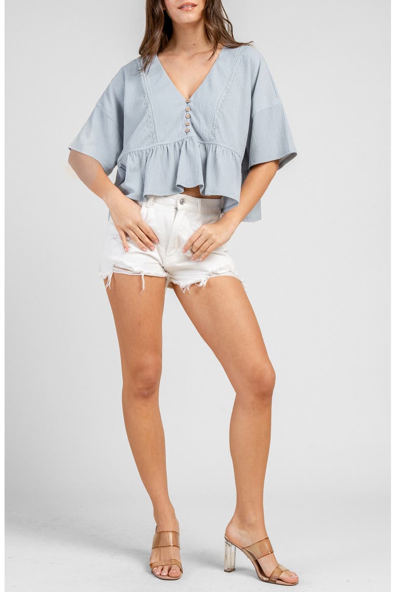V-Neck Textured Crop Top, Alternate, color, BLUE