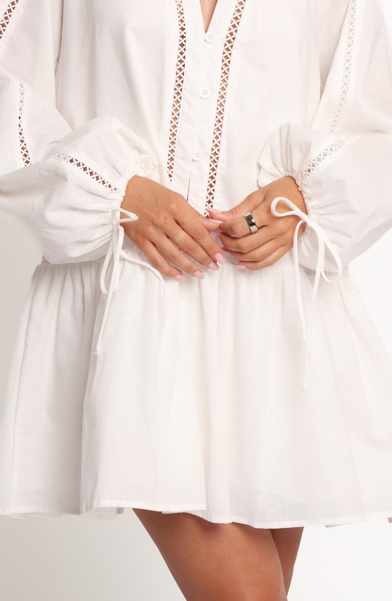 Petal & Pup Hart Long Sleeve Cotton & Linen Minidress, Alternate, color, White