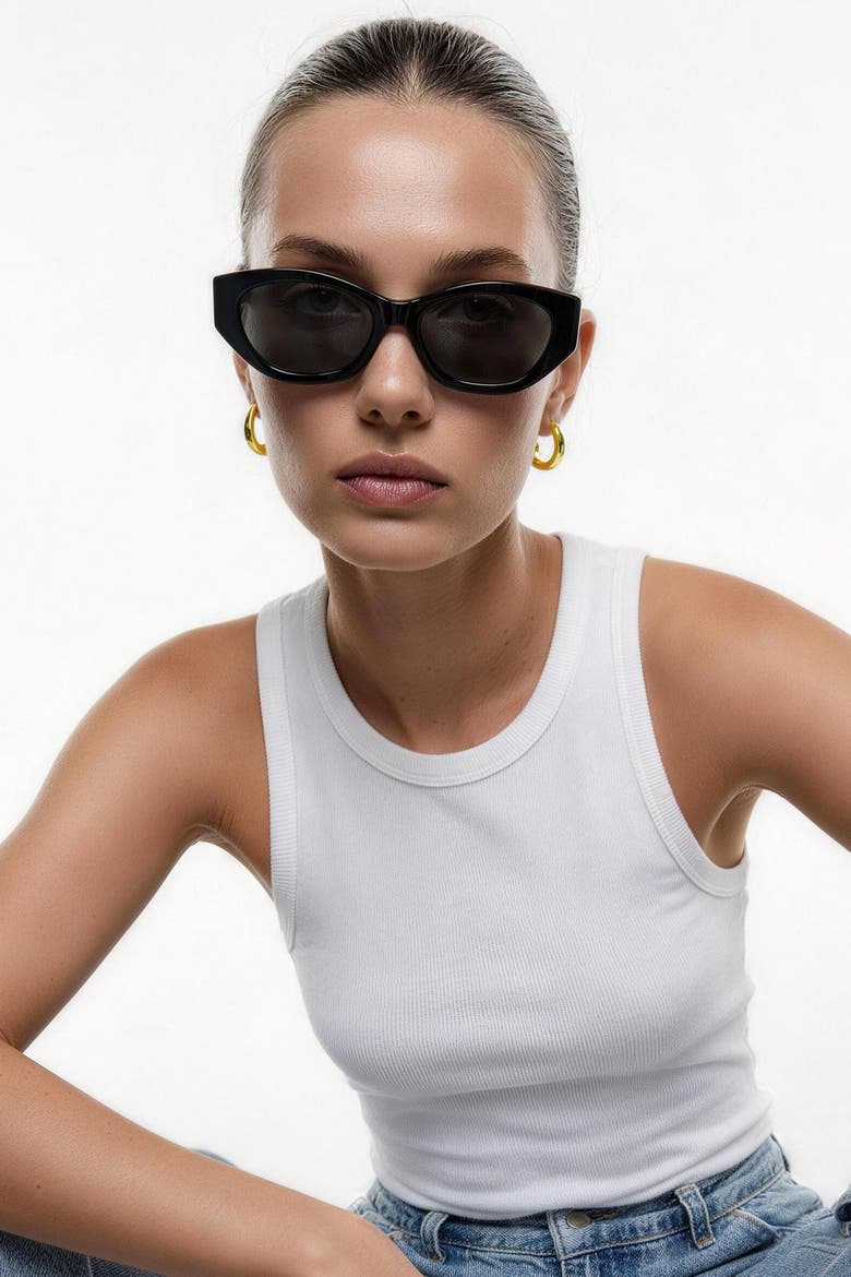 Arc Oval Frame Sunglasses, Alternate, color, Black