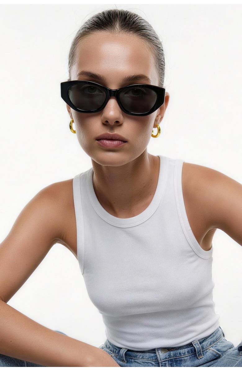 Classicharms Arc Oval Frame Sunglasses, Alternate, color, Black