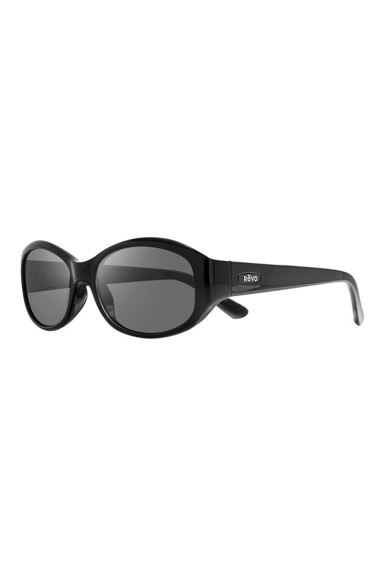 Grace Petite 57mm Polarized Oval Sunglasses, Alternate, color, BLACK