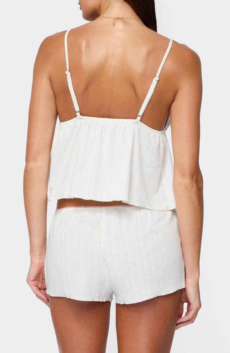 EDIKTED Linny Split Front Pointelle Crop Camisole, Alternate, color, White