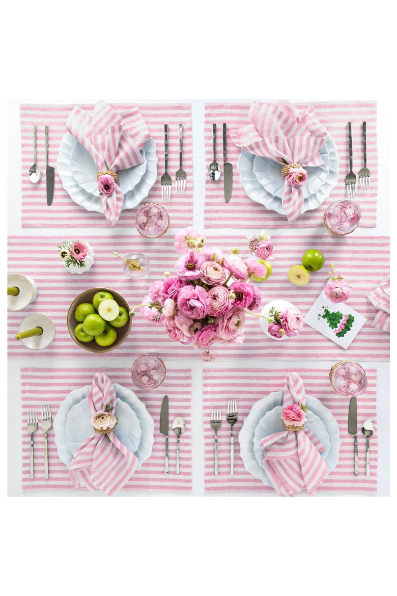 Linen Dinner Napkins - Amalfi Stripe, 20" x 20" Inch, Alternate, color, Cherry Blossom and White
