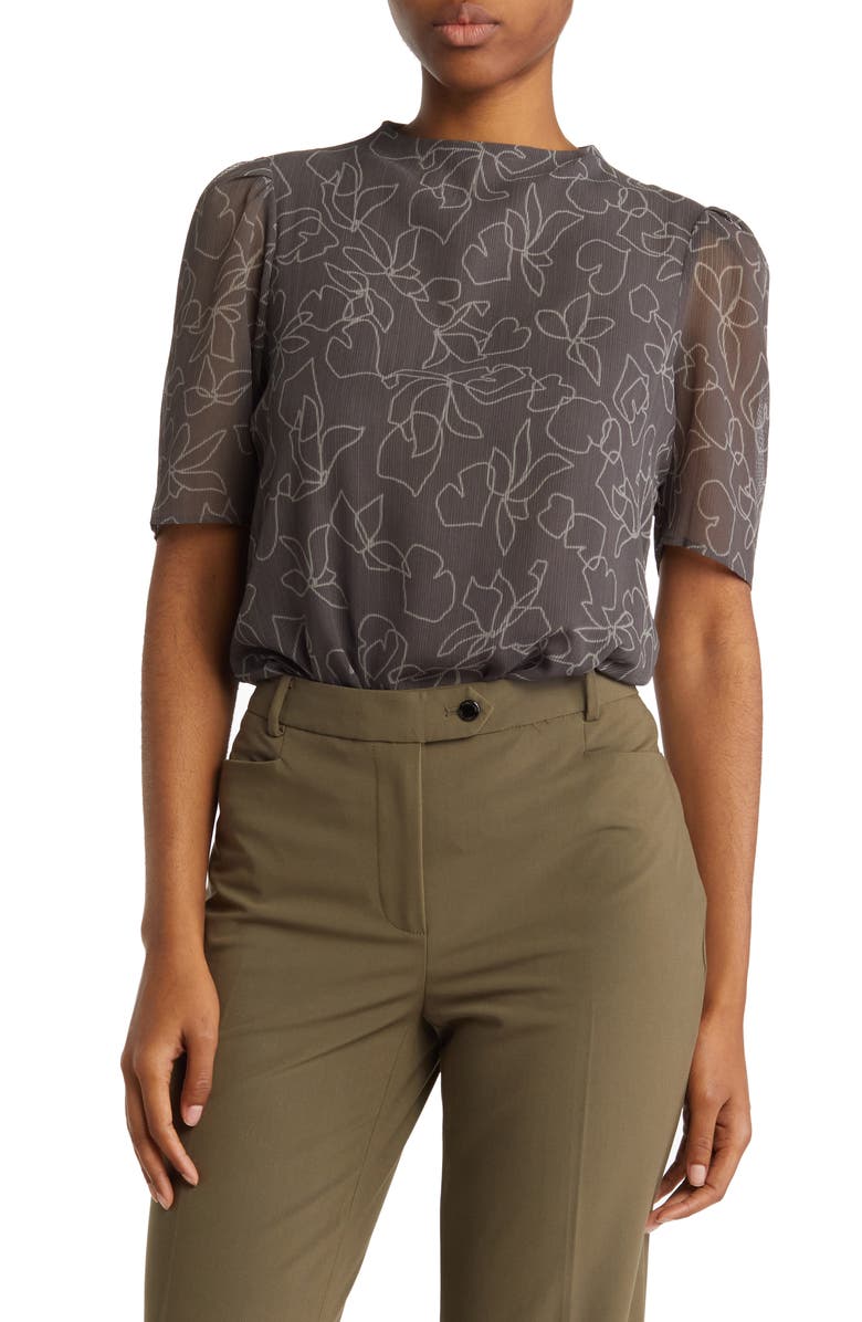 Calvin Klein Mock Neck Elbow Length Sleeve Floral Blouse, Main, color, 