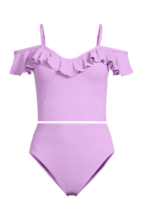 Lands' End Pique Ruffle Tankini Top And High Waisted Bottom Swimsuit Set In Wild Lilac