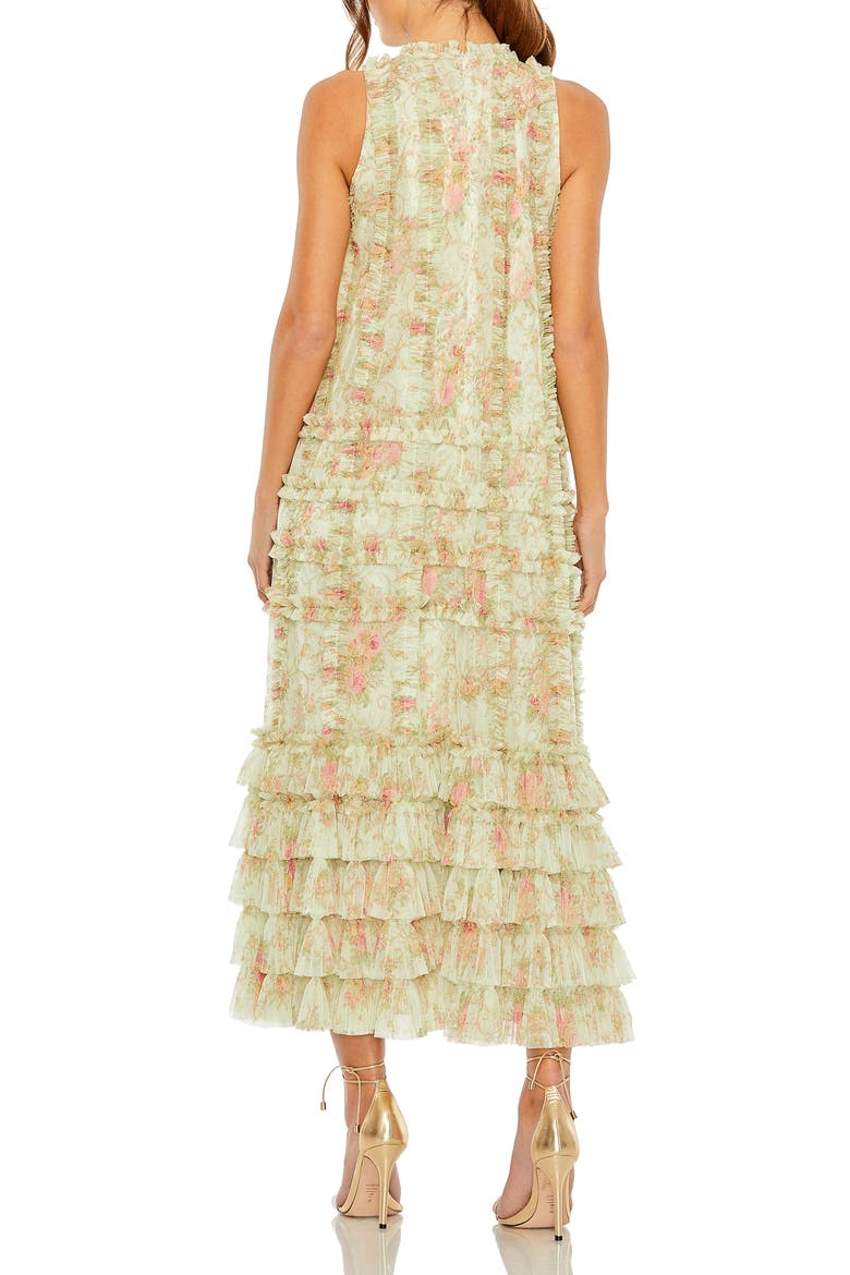Floral Tiered Ruffle Sleeveless Midi Dress, Alternate, color, Sage Multi