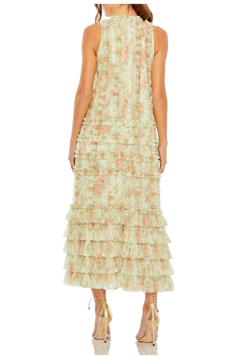 Mac Duggal Floral Tiered Ruffle Sleeveless Midi Dress, Alternate, color, Sage Multi