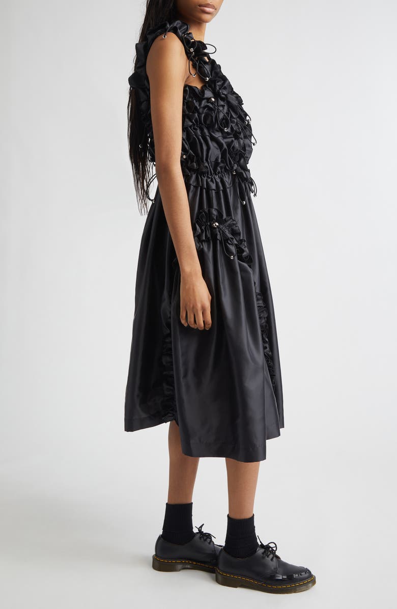 Noir Kei Ninomiya Drawcord Ruffle Off the Shoulder Satin Midi Dress, Alternate, color, Black