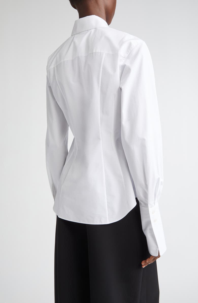 Lafayette 148 New York Fitted Organic Cotton Poplin Button-Up Shirt, Alternate, color, White