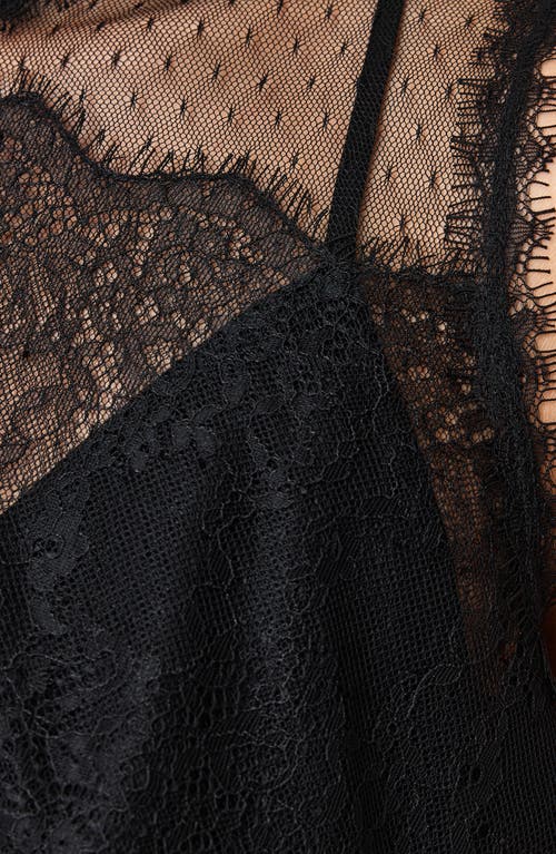Allsaints Womens Black Clara Lace-embroidered Scalloped-hem Woven Top In Black