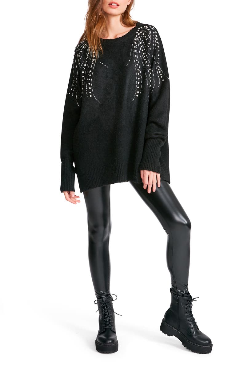 BB Dakota by Steve Madden Drip Too Hard Embellished Oversize Sweater, Alternate, color, Black