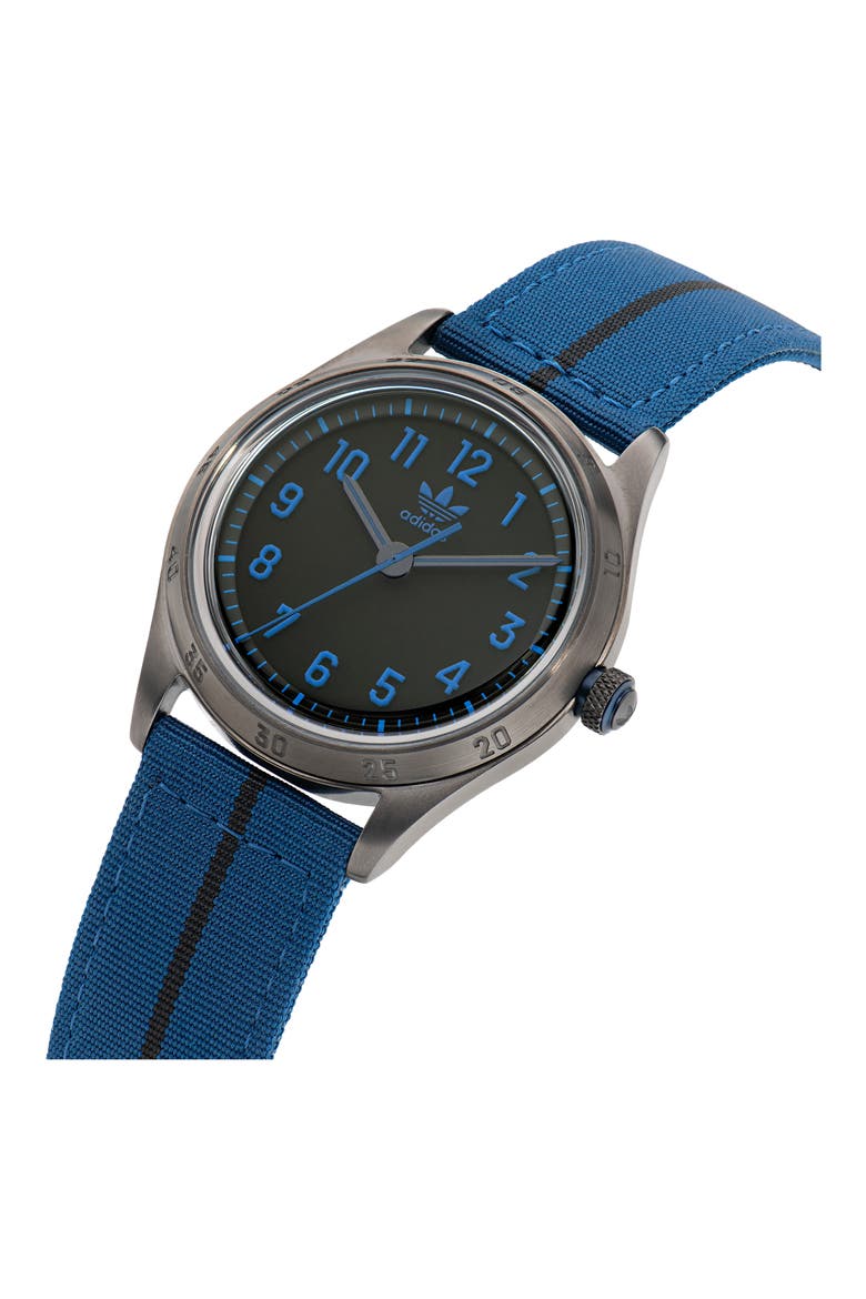 Code Four Nylon Strap Watch, 42mm, Alternate, color, GUNMETAL/ BLUE/ BLUE