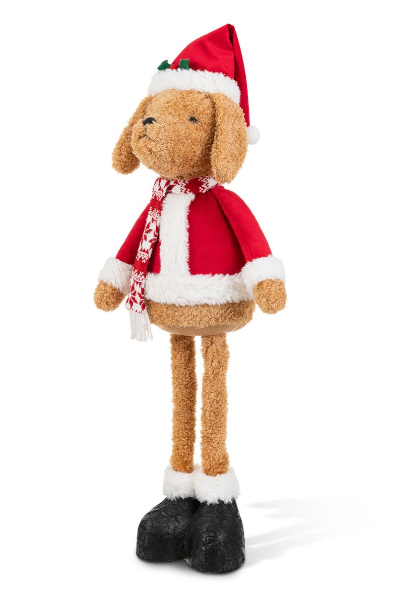 Fabric Christma Dog with Telescoped Legs Standing Decor, Main, color, Brown