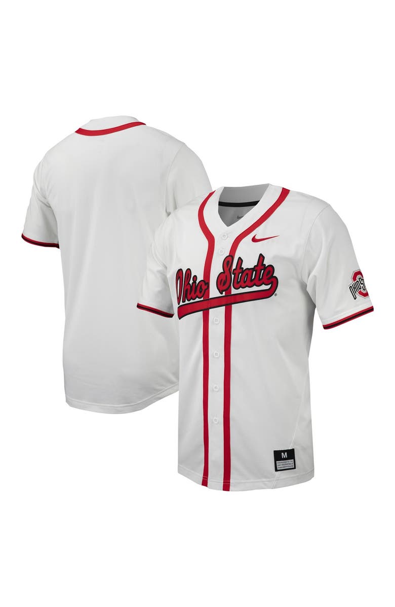 Nike Men's Nike White Ohio State Buckeyes Replica Full-Button Baseball Jersey, Alternate, color, 