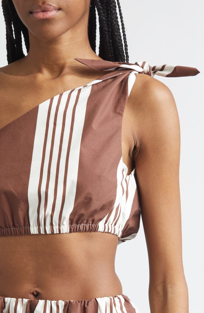 POSSE Rosie Stripe Asymmetric Neck Crop Top, Alternate, color, Chocolate Stripe