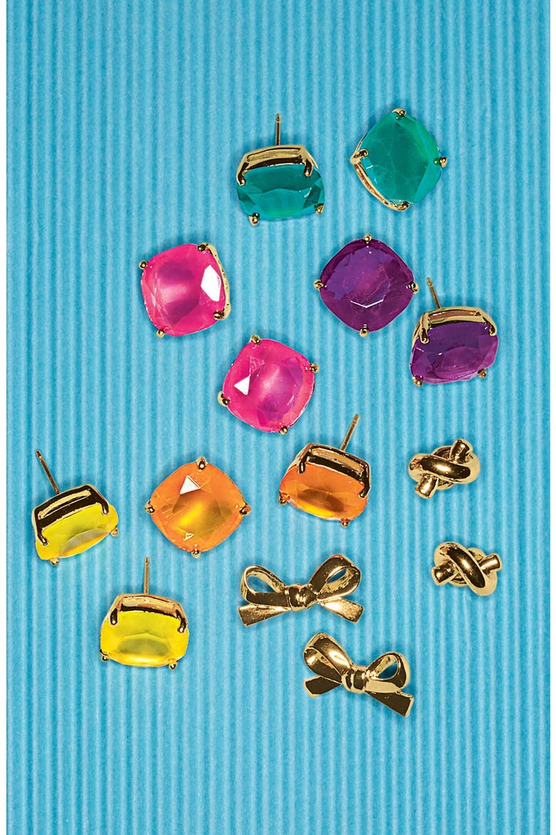 'skinny mini' bow stud earrings, Alternate, color, BLACK/ GOLD