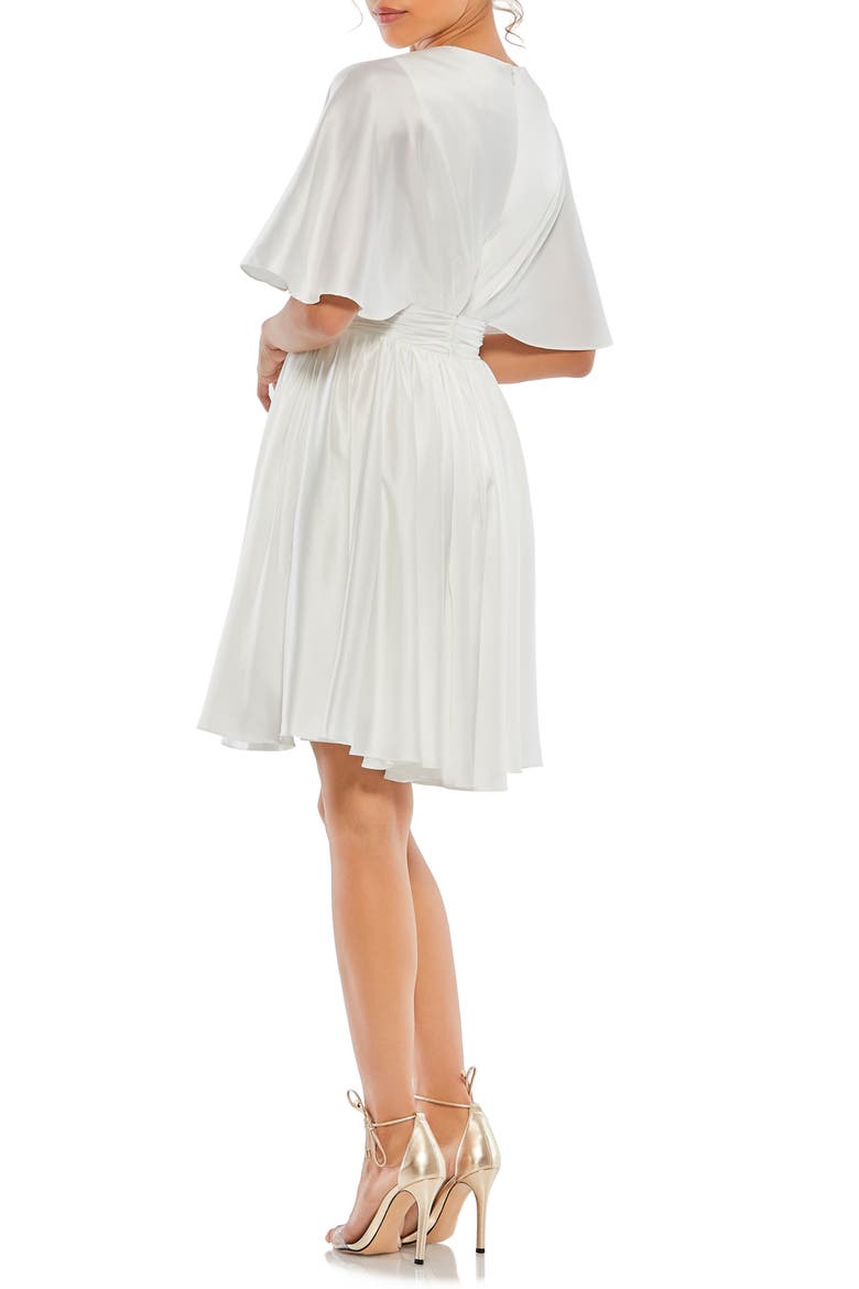 Satin Cape Sleeve Mini with V-Neckline, Alternate, color, WHITE