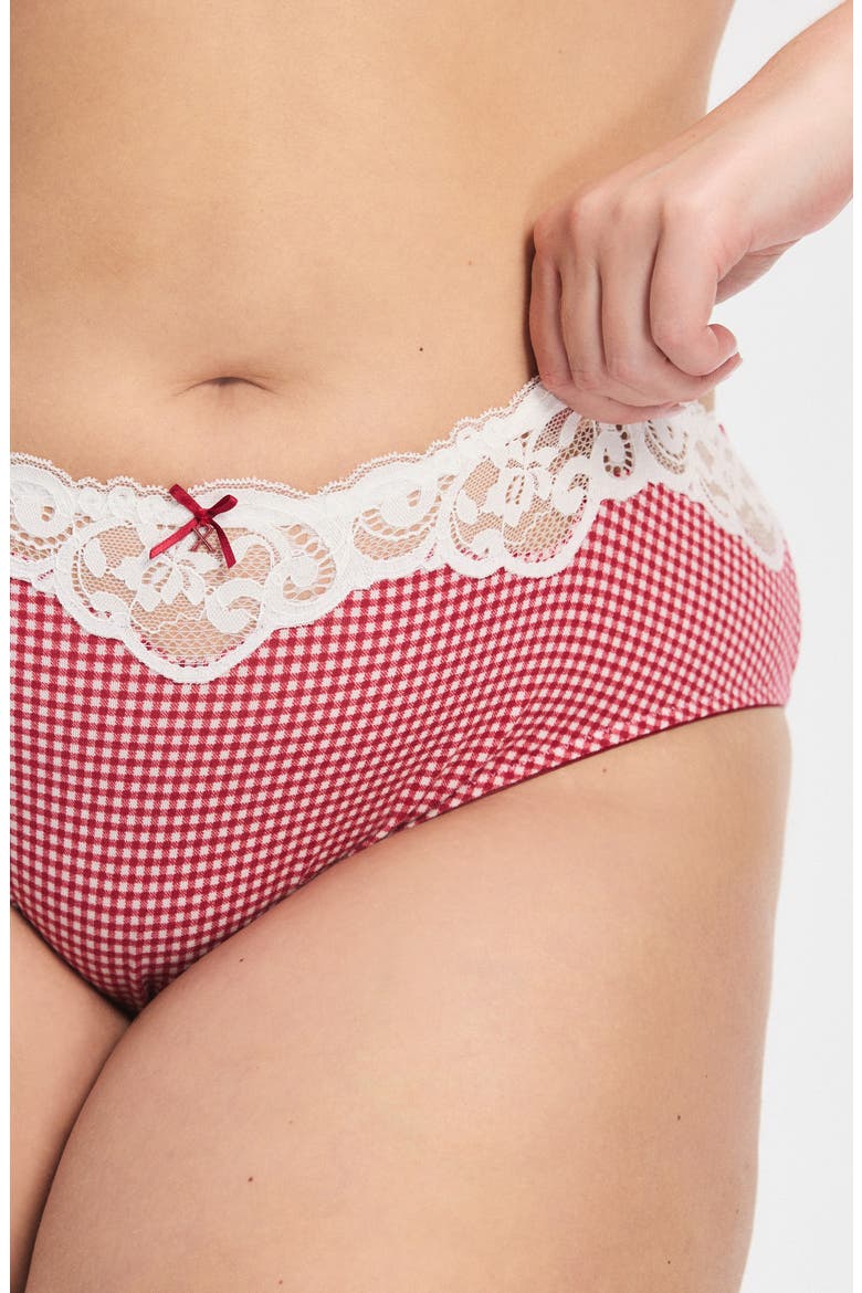 Swirly Girly Hipster Briefs, Alternate, color, DAPPER RED CHECK EFFECT PRINT