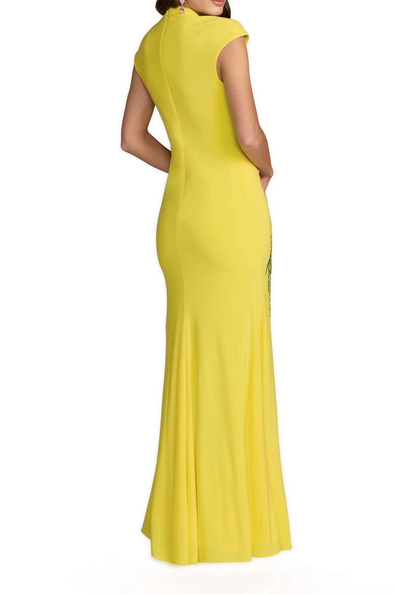 Cap Sleeve Scoop Neck Jersey Floral Detail Gown, Alternate, color, Yellow Multi